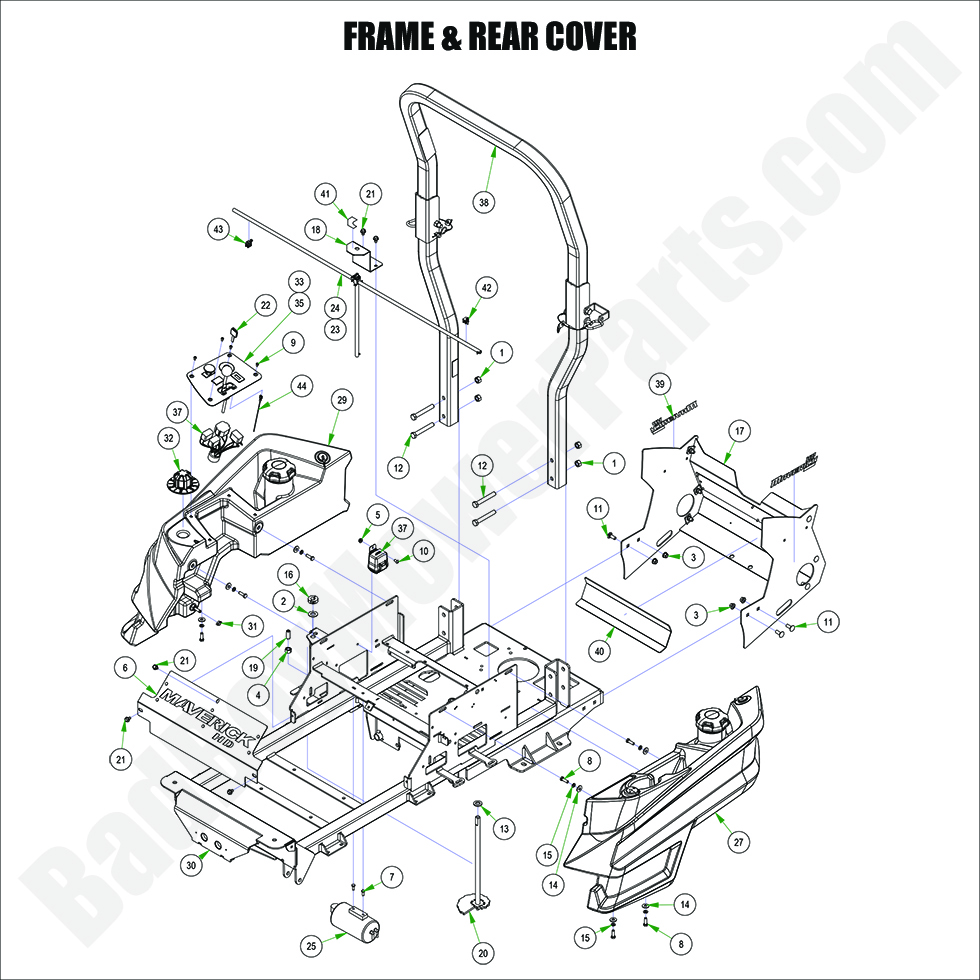 3370 - Bad Boy Mower Parts Lookup > 2024 > Maverick HD > Frame & Rear Cover